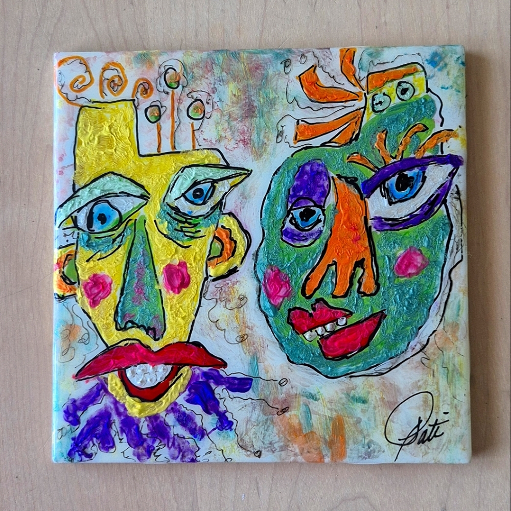 Abstract Colorful Faces Art Tile Painting 6x6